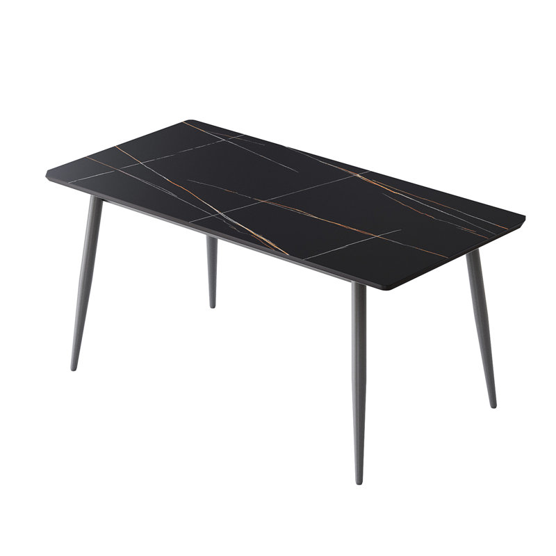 Table de salle à manger rectangulaire de 63,13 po de style moderne, plateau en pierre frittée, pieds en métal gris foncé, facile à entretenir - Scratch avec base stable, Scratch, chaleur