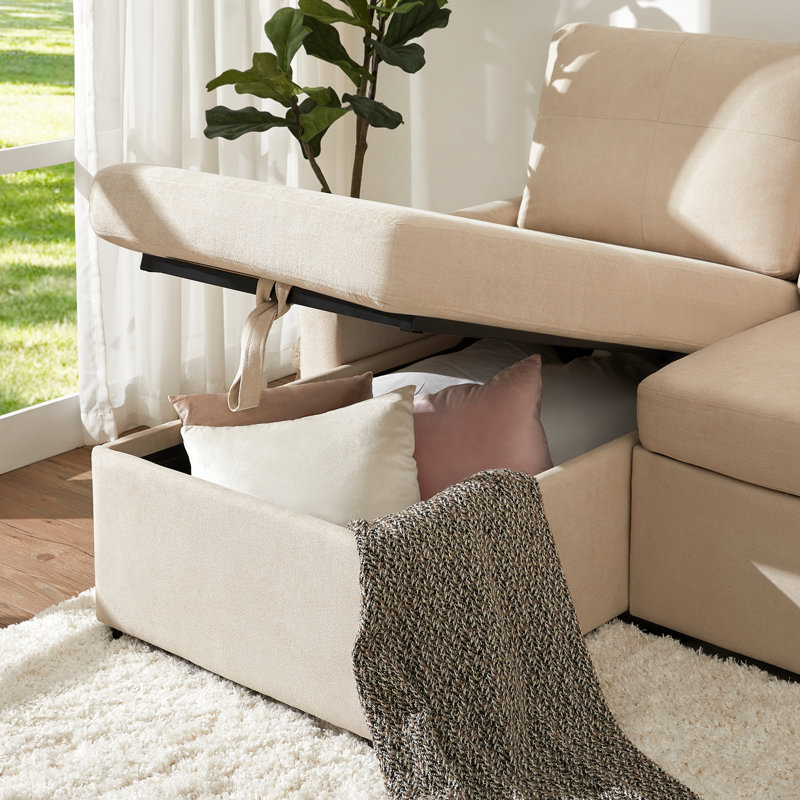 Canapé-lit rembourré 84 po Baerl, Chenille beige
