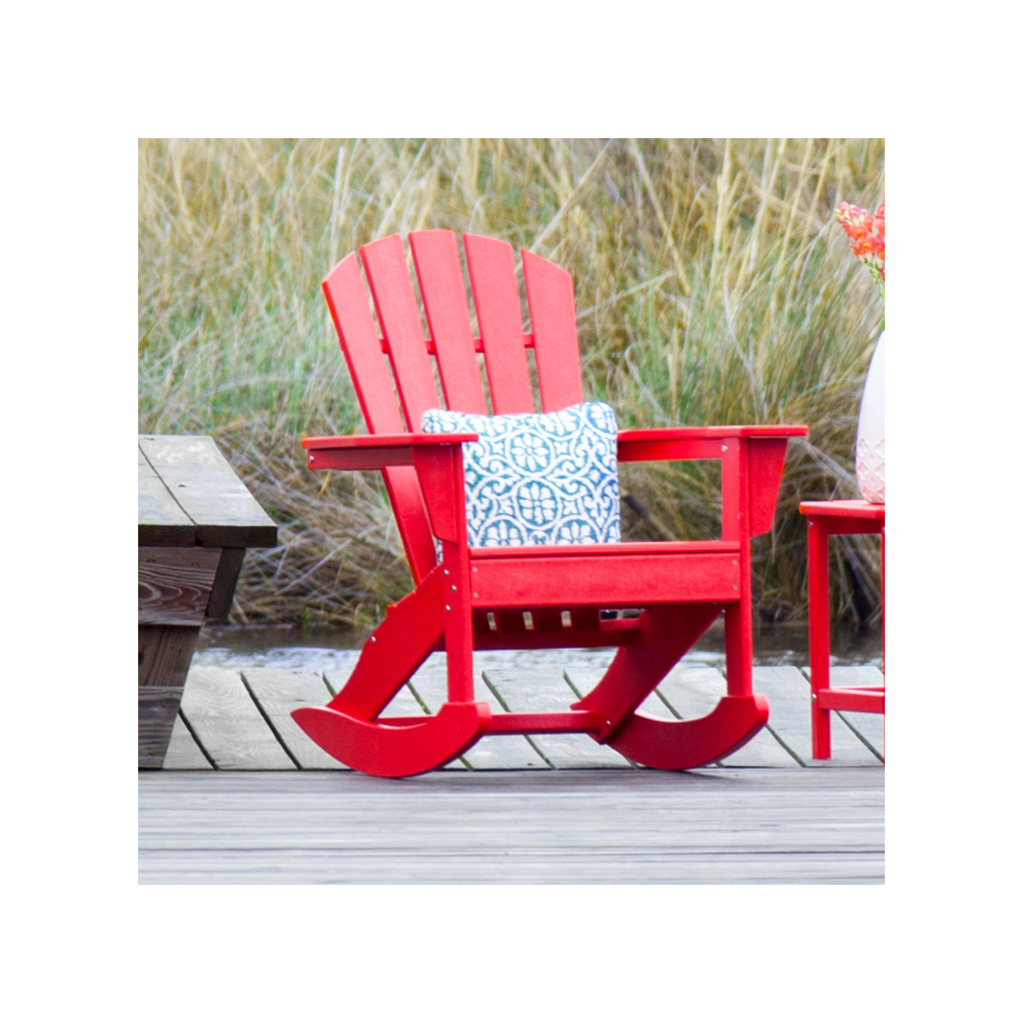 POLYWOOD Palm Coast Adirondack Rocking Chair, Sunset Red