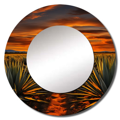 Orange Green Mexican Art Tequila Sunrise - Mexican Art Large Wall Mirror, Orange Round Decorative Mirror, Printed Metal Art