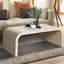 Table basse vintage au design artistique incurvé, montage facile, 122 cm (48 pouces), aspect antique naturel, bois massif, rangement ouvert pour un espace de vie principal, couleur et construction faciles à vivre.