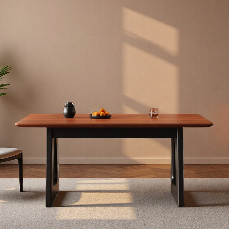 Solid wood rectangular dining table with black leg, 29.53"H x 55.12"L x 31.5"W