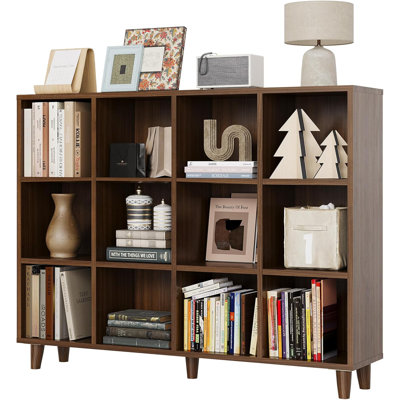 12-Cube Bookcase, 3-Tier Open Wood Bookshelf Storage Organizer for Living Room Bedroom Office