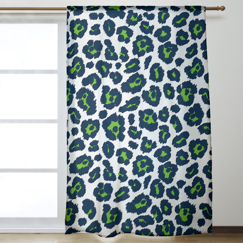 Room Darkening Curtain Single Panel, White/Green
