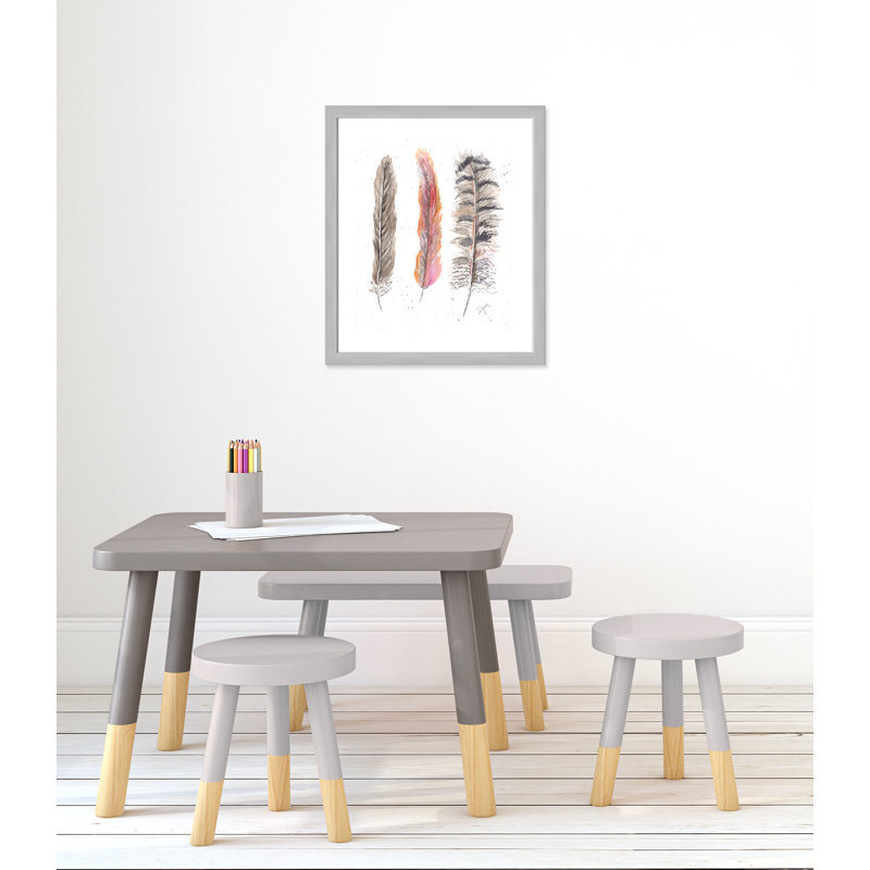 Art juvénile, plumes de plumes II, H 26,5 po x l 22,5 po x P 0,6 po, Cadre argenté