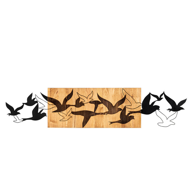 Accessoire mural décoratif en bois, noir et noyer, 43,7 po x 9,8 po | Cadre 100% métal (épaisseur: 0,05 pouce) et base 100% bois (épaisseur: 1,2 pouce) | Décoration élégante pour intérieurs modernes, design durable et élégant