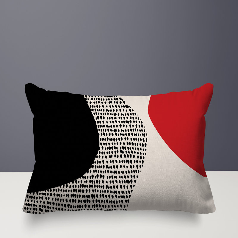 Coussin lombaire réversible intérieur / extérieur Vikka, H 14 po x l 20 po, Rouge / noir / blanc cassé