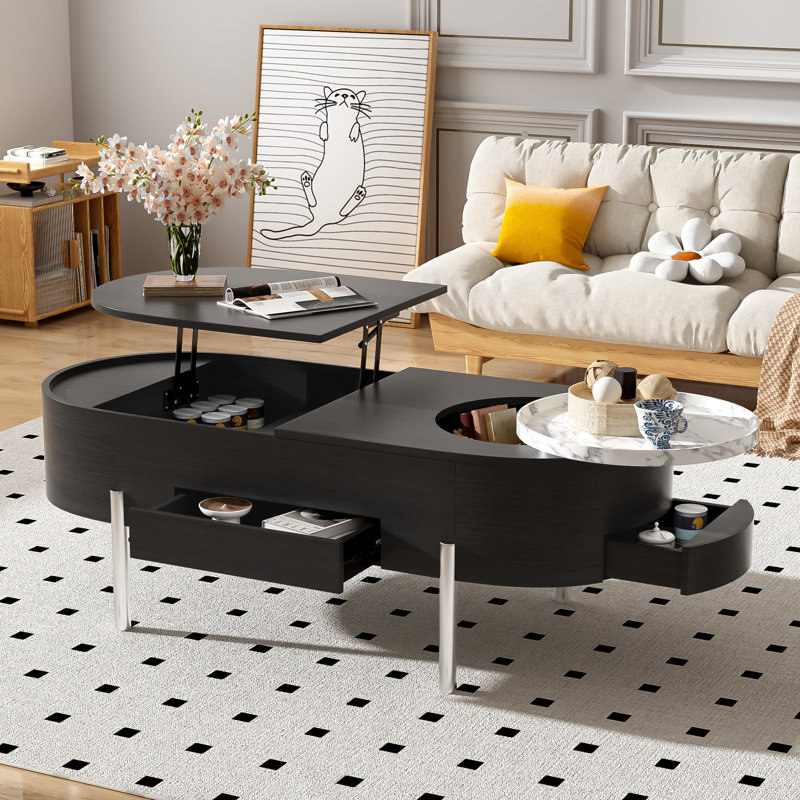 Table basse à plateau relevable avec rangement, Noir