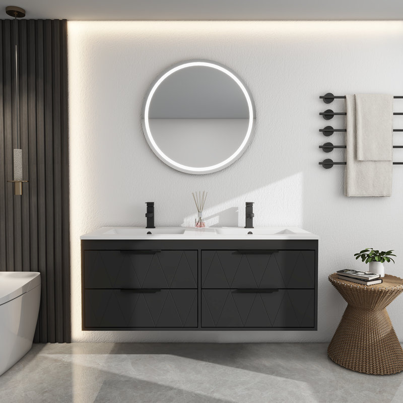Meuble-lavabo double mural avec plateau en résine Ciarra, Noir