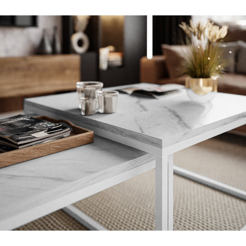 Jervontae Coffee Table Set, White, 42cm H x 70cm L x 70cm W