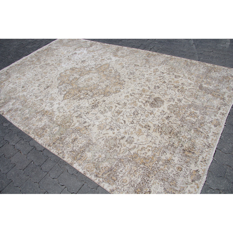 Tapis turc traditionnel traditionnel beige rétro - Décoration de sol antique tissée à la main