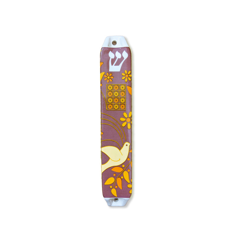 Mezouza en céramique Dove, Mauve / jaune / orange