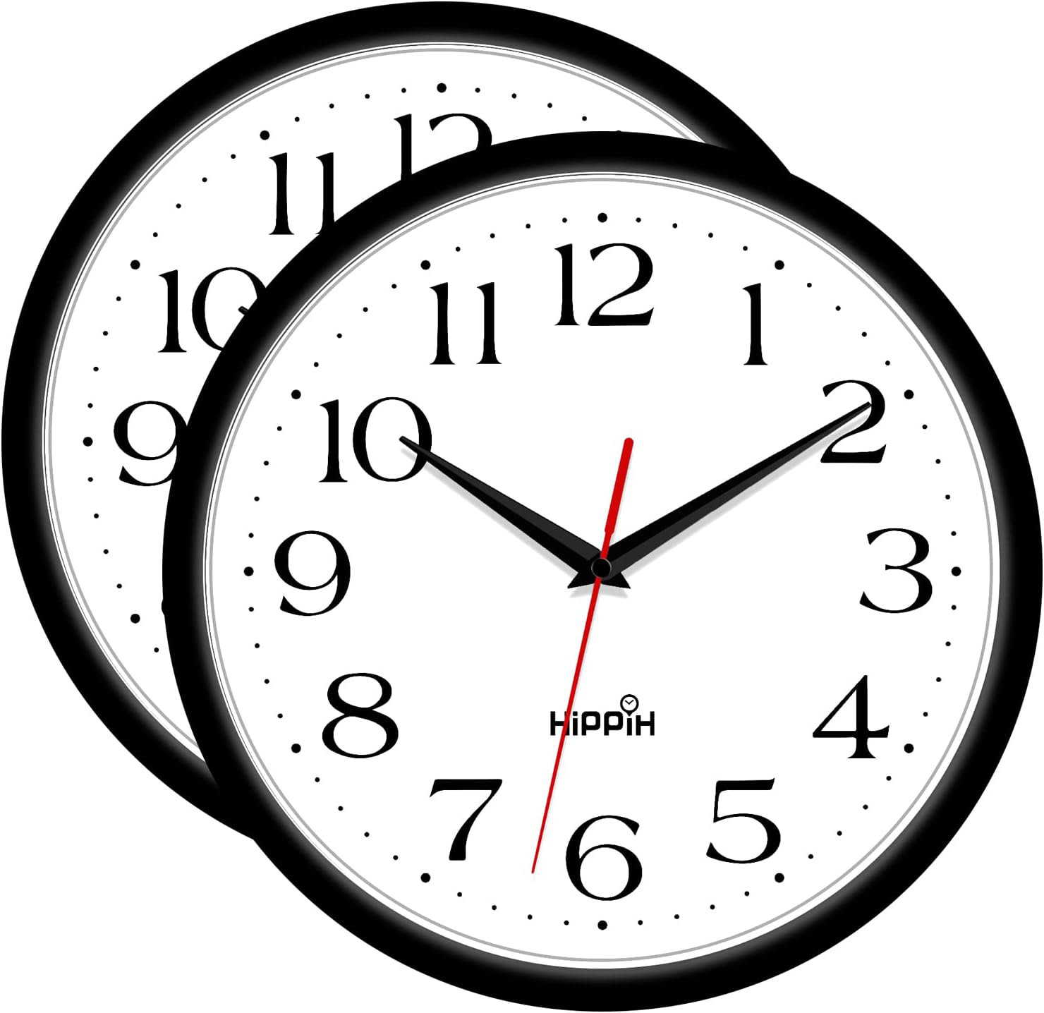 Static Poster HIPPIH 2 Pack Silent Wall Clock, 10 Inch Non Ticking ...