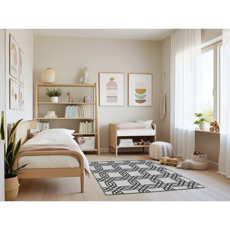Tapis gris/crème tissé à la machine, Rectangle 3 pi x 5 pi