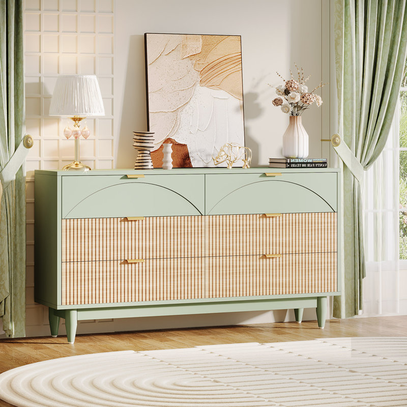 Commode décorative 6 tiroirs Isidro, Vert menthe