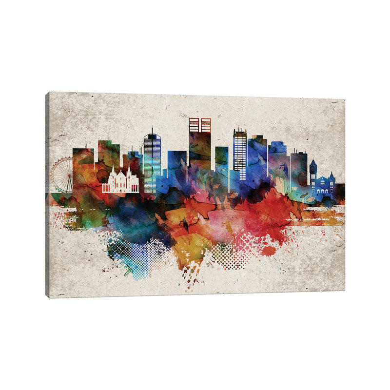 Perth Abstract Skyline by WallDecorAddict - Wrapped Canvas Painting, 20.32 cm H x 30.48 cm W