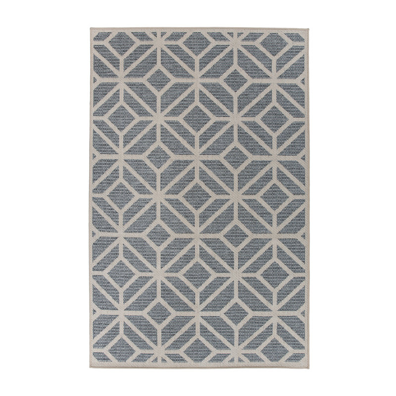 Pissouri Geometric Blue/Gray/Ivory Indoor & Outdoor Area Rug, Rectangle 4' x 6'