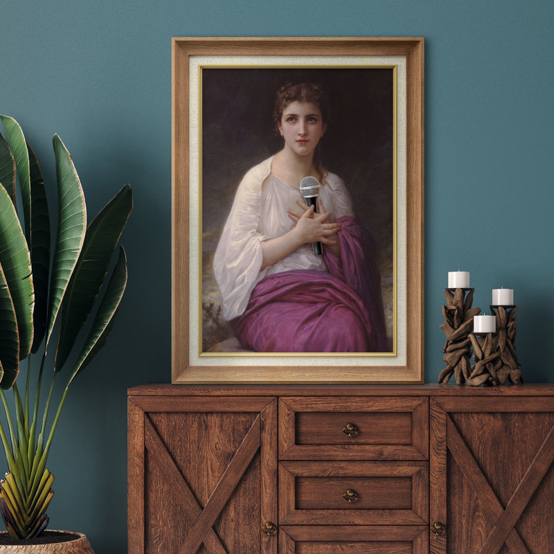 «Woman With Singing Microphone» sur toile, Cadre naturel de qualité supérieure, H 36 po x l 26 po