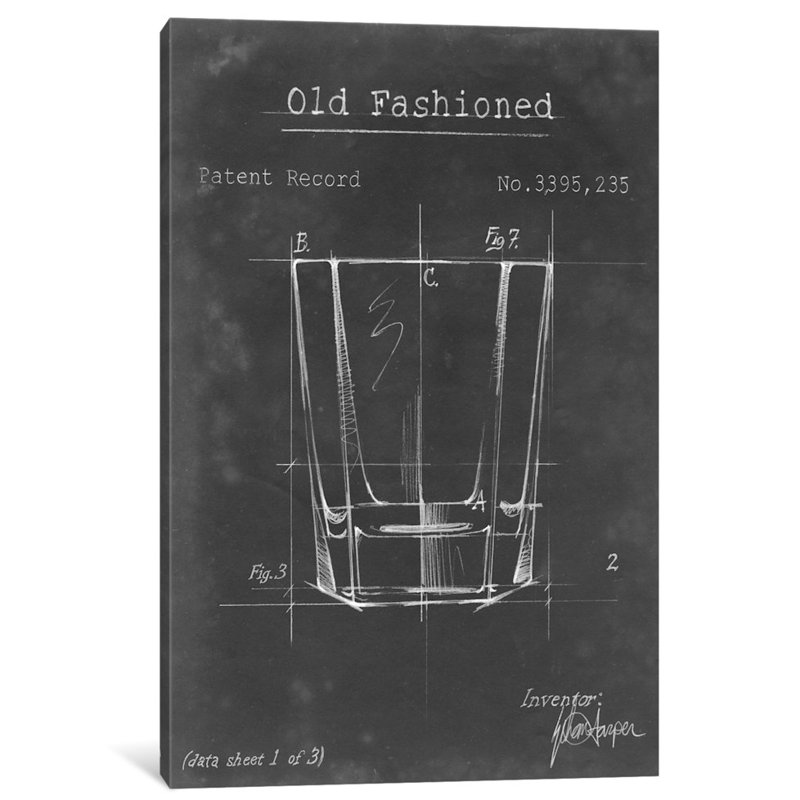 «Barware Blueprint I» par Ethan Harper - Estampe numérique sur toile tendue avec châssis, H 40 po x l 26 po, Toile tendue