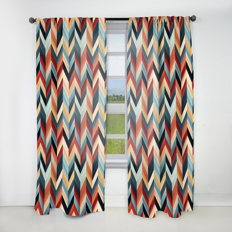 Chevron obscurcissant géométrique à chevrons géométriques rouge clair et bleu clair - 1 panneau, L 52 po x L 95 po