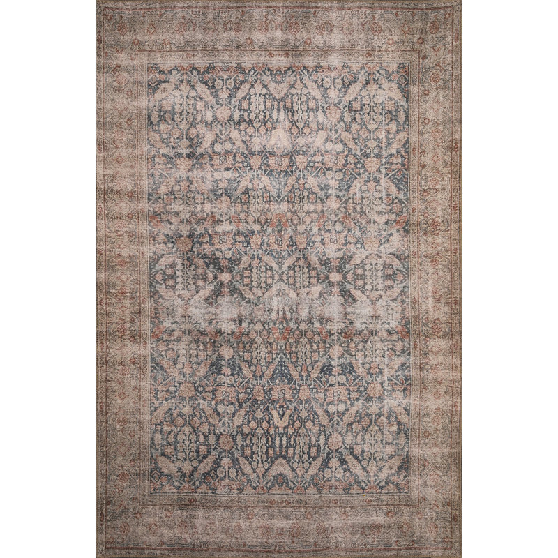 Machine Woven Cotton/Polyester Area Rug in Blue, Rectangle 5' x 7'6"