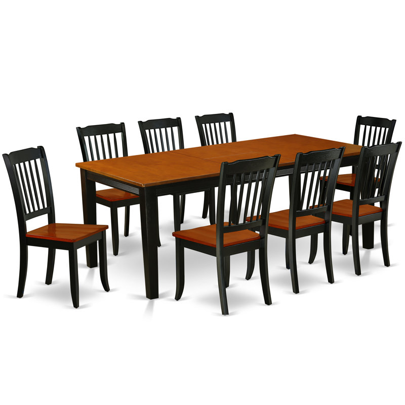 9 Piece Modern Dining Table Set Includes a Rectangle Wooden Table with Butterfly Leaf and 8 Dining Room Chairs, Black & Cherry
