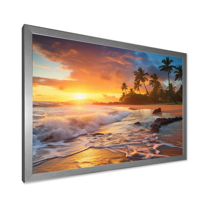 Photo de plage Sunset Serenade X, Cadre simple argenté, H 24 po x l 32 po x P 1 po