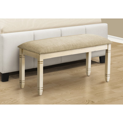 Upholstered Bench 41" Rectangular - Solid Wood In Antique White, Beige Fabric For Dining Room, Bedroom, Entryway, Kitchen Timeless Style Upholstery, W