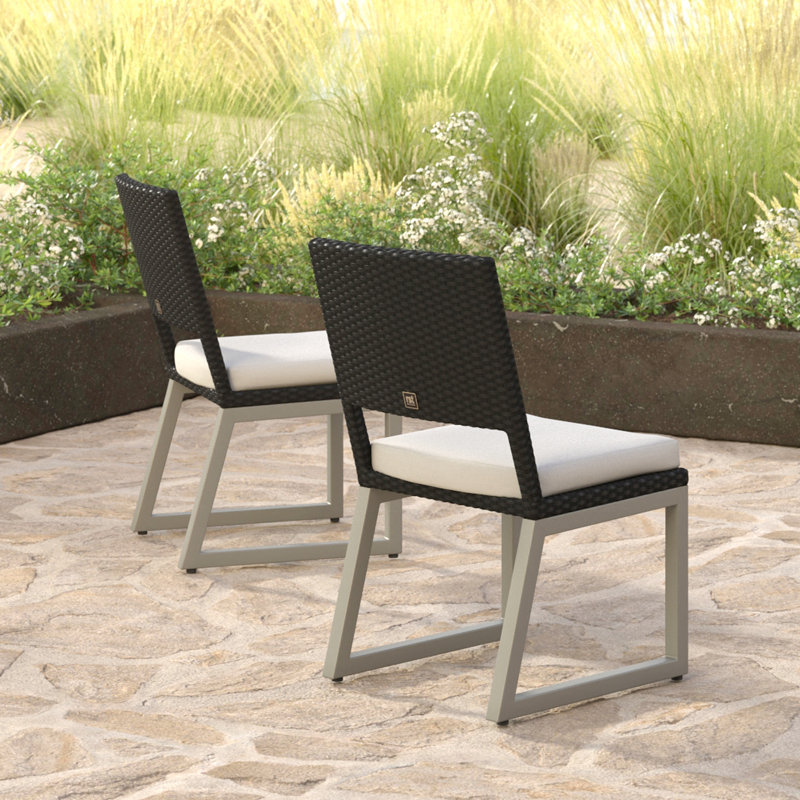 8 Piece Sunbrella Outdoor Patio Dining Chairs - Navy, White, Brown