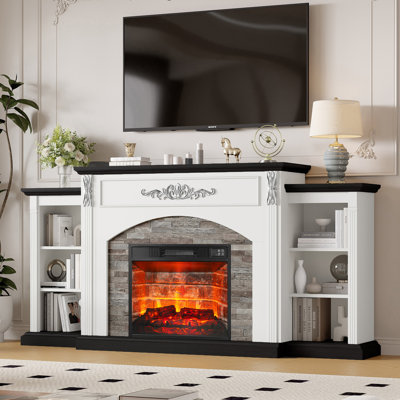 72" Farmhouse Electric Fireplace Tv Stand For 80" Tvs - 23" Heater Insert With Storage For Living Room & Bedroom