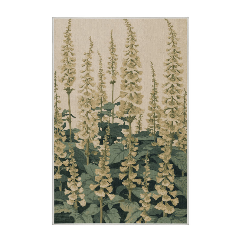 Tapis botanique beige lavable à la machine