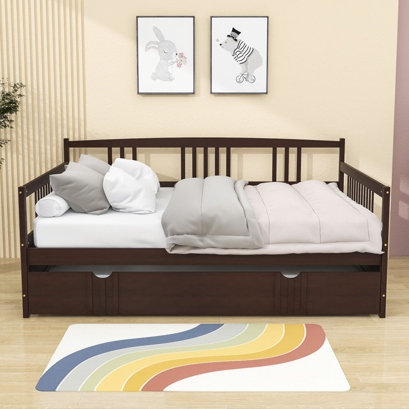 Jaye Wooden Daybed with Twin Size Trundle, Espresso, Full