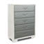 Jameca, commode haute 54 po, 5 tiroirs, revêtement argenté sur bois blanc