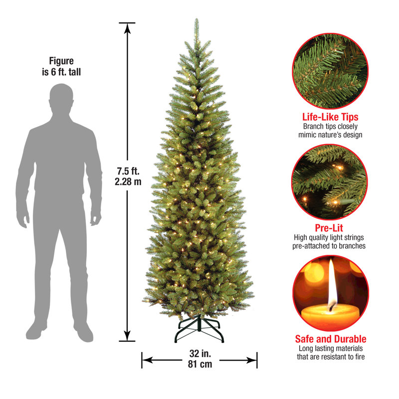 The Holiday Aisle® Kingswood Fir Pencil Tree with Power Connect and Dual Color LED Lights, 7.5', Slender