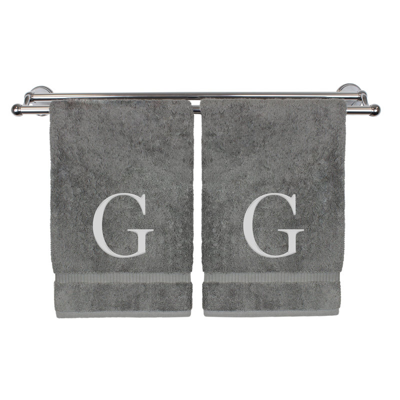 Essuie-mains monogrammés - ensemble de 2 - lettre bloc, G, Gris / Argent