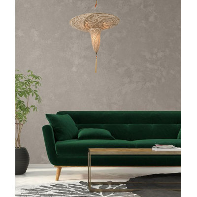 4-Light Beige Fabric Pattern Chandelier With A Bronze Frame