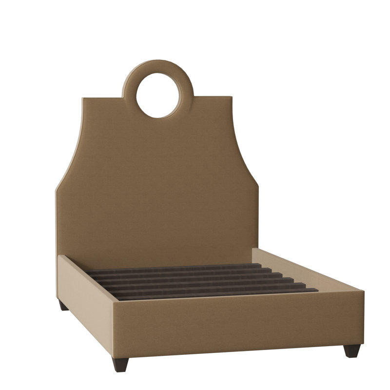 Tess Upholstered Bed, King, Savona Fuchsia, Brown Mahogany