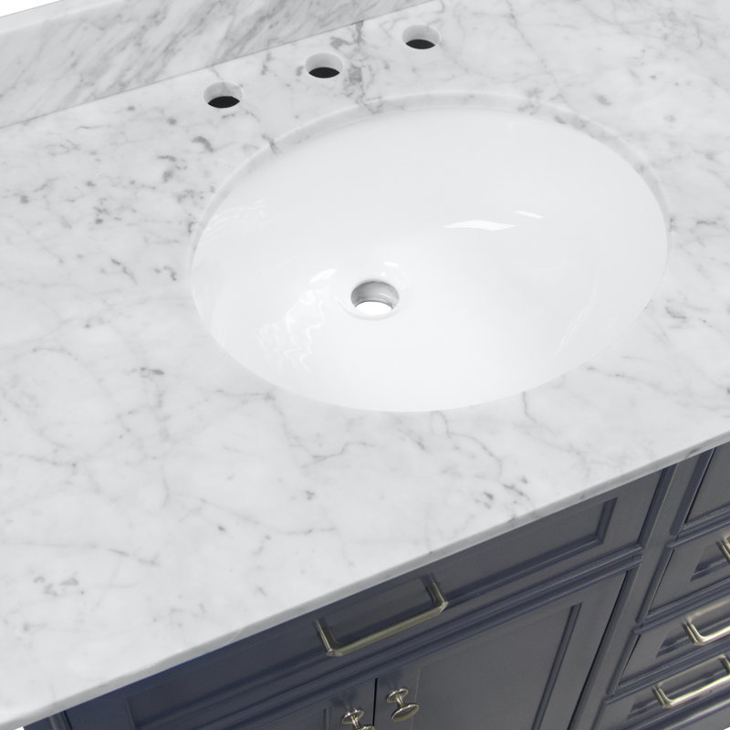 Ensemble de meuble-lavabo simple 36 po Ronnie, Gris marin, Marbre de Carrare