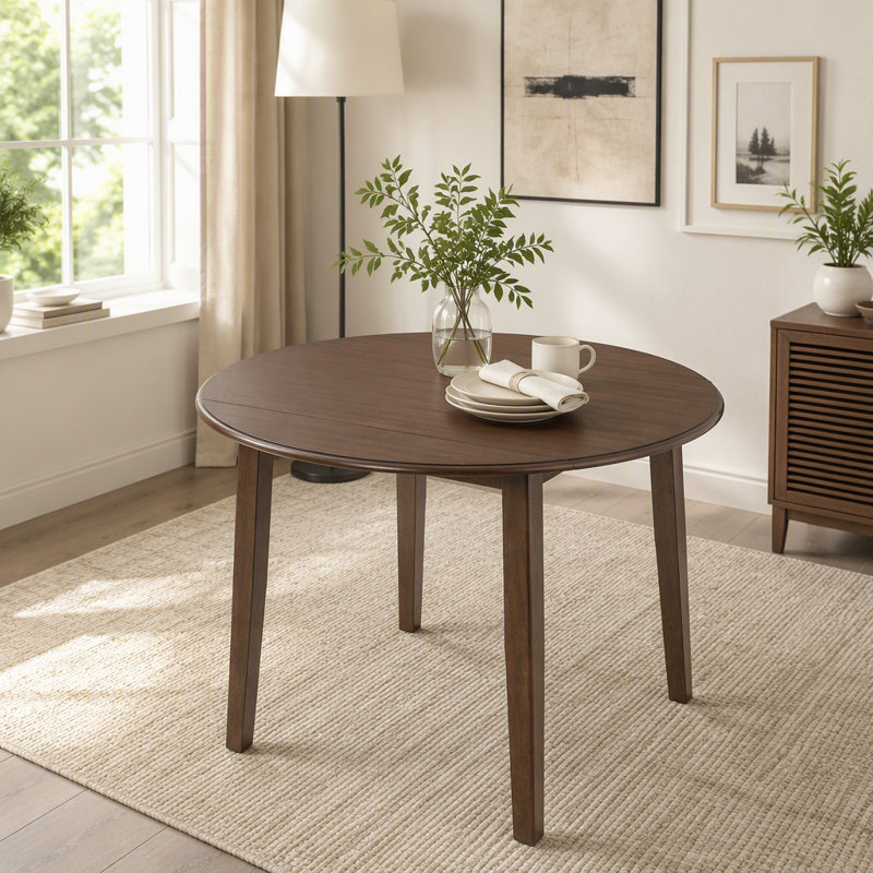 Table de salle à manger extensible ronde pliante en bois, Brown