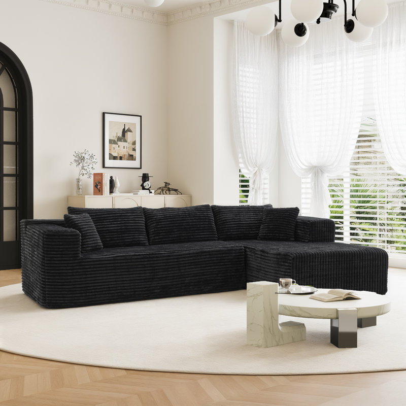 Modern Upholstered L-Shape Sectional Sofa With Premium Fabric, Black