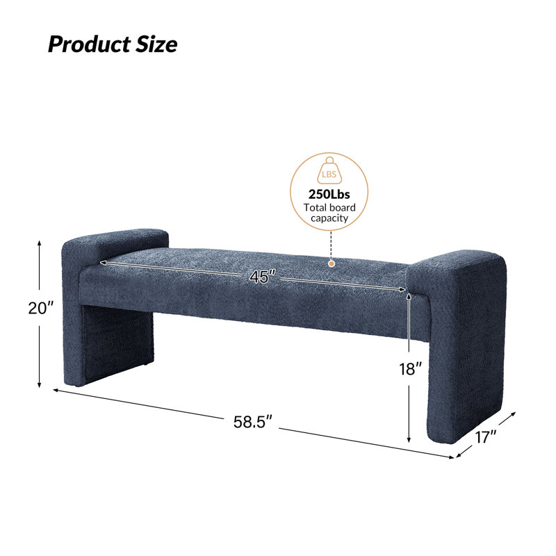 Arlesia 58.5'' W Modern Upholstered Accent Bench, Slate Blue
