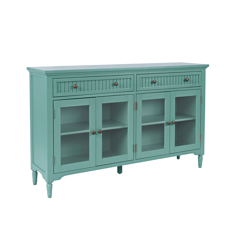 Pearce 58" Glass Door Accent Cabinet, Green