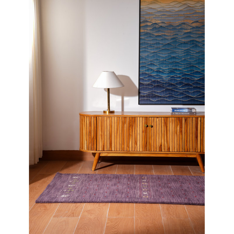 Maggiemae Hand Knotted Loom Wool Eco-Friendly Area Rugs - Runner, Purple Color, Contemporary Modern Design, High Pile Thick Handmade Anti Skid Area Rugs for Living Room, Bed Room