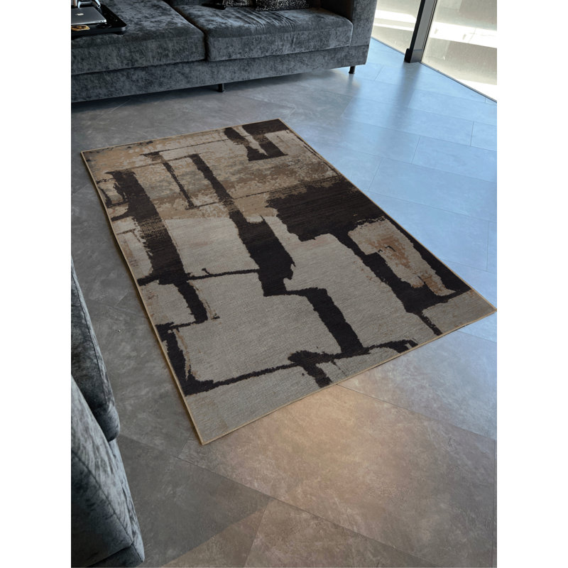 Tapis décoratif moderne à motif abstrait noir et noir, Rectangle 2 pi 8 po x 5 pi