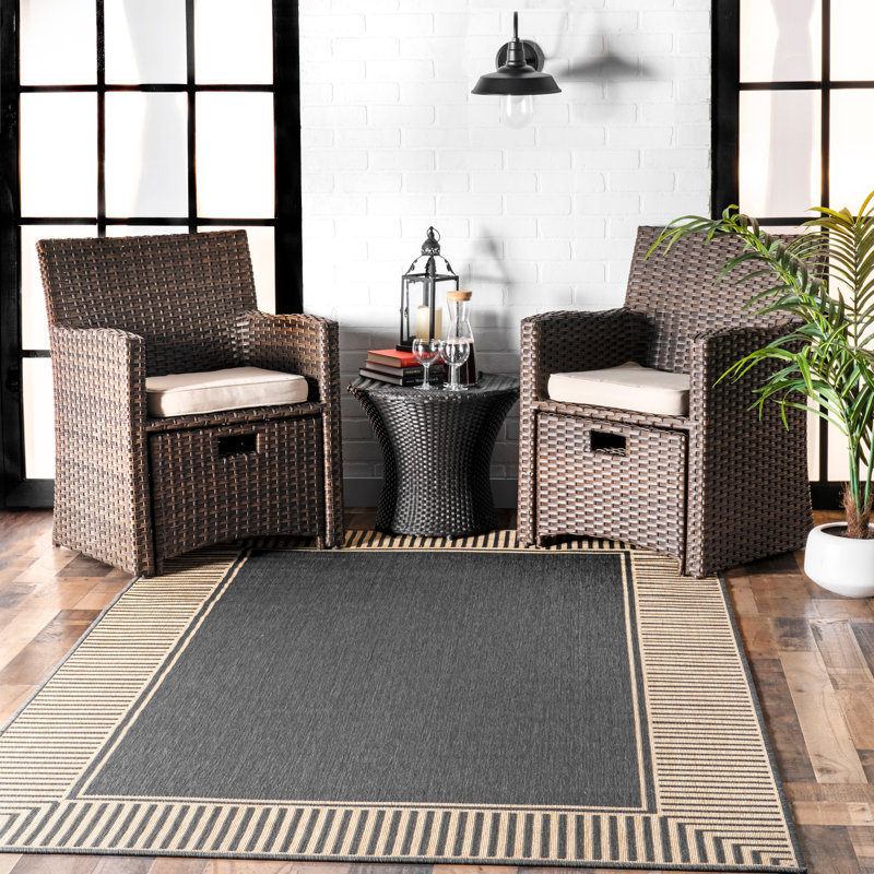 Alegre Bordered Indoor/Outdoor Rug, Rectangle 4' x 6', Dark Gray