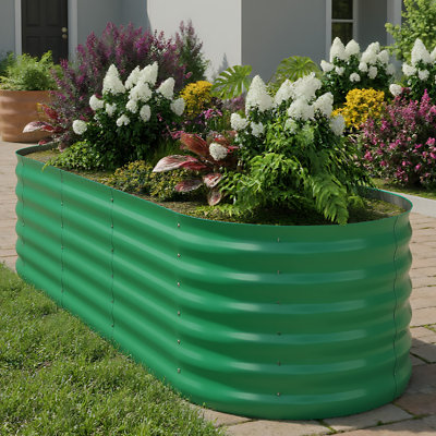 Galvanized Steel Raised Garden Bed, 8 x 2 x 1.5 ft Oval Planter with Rust-Resistant Finish and Deep Growing Space for Outdoor Vegetable and Flower Gardening