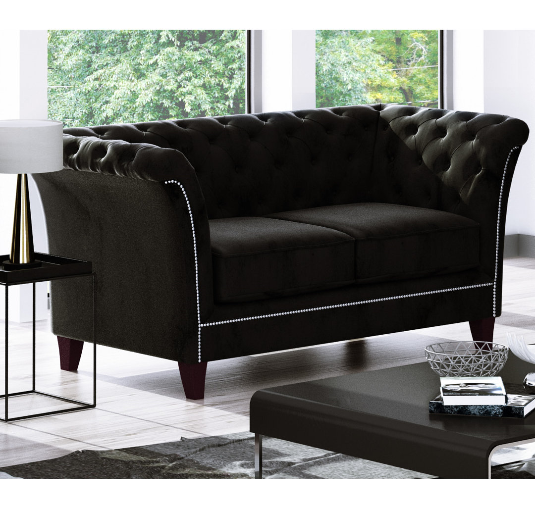 Chesterfield  Sofa 2 Seater Made of Velvet Fabric with Solid Wood Legs