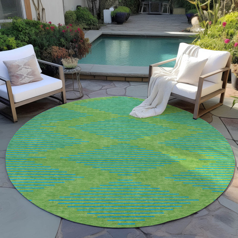 Norelia Green Washable Indoor-Outdoor Rug - , 8' x 8'