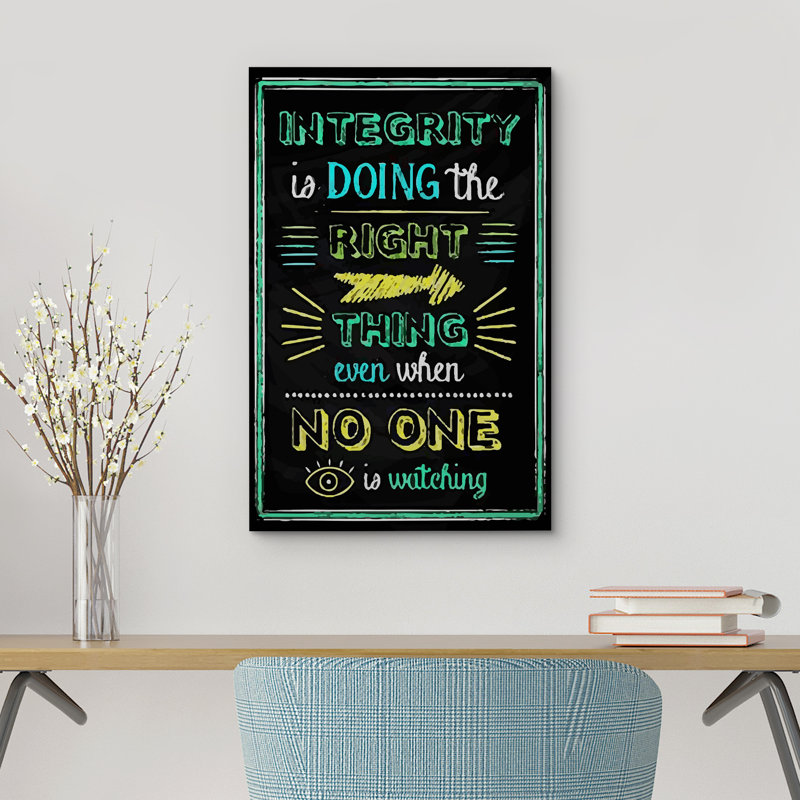 «Intégrity is Doing the Right Thing Même lorsque personne ne regarde sur toile», H 36 po x l 24 po x P 1,5 po