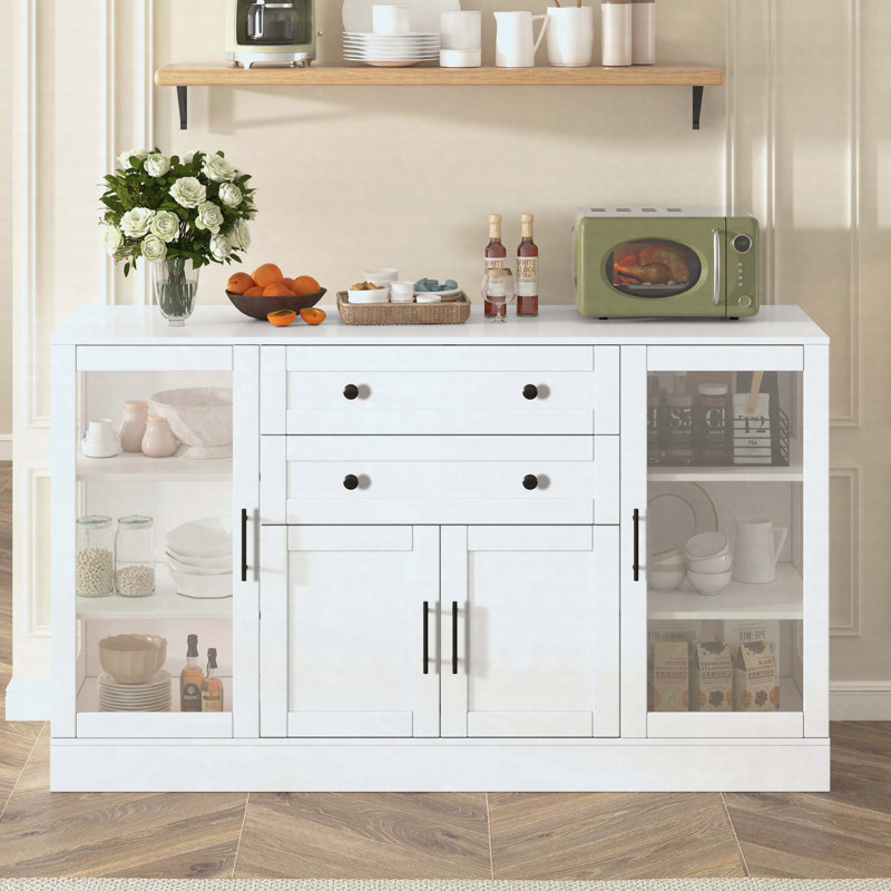 58.3" Modern Buffet Sideboard Cabinet with Power Outlet, 4 Doors, 2 Drawers and Adjustable Shelves